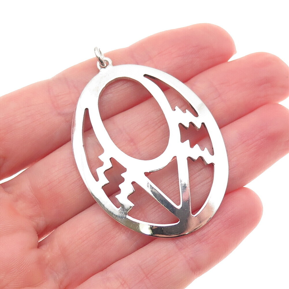 925 Sterling Silver Vintage Modernist Crescent Pendant